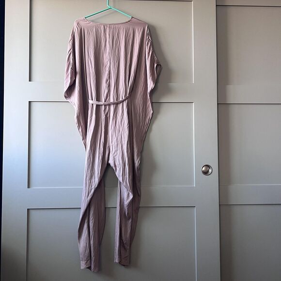 Mustard Seed Jumpsuit Womens Small Brown V Neck Button Front Belted Harem Satin - Picture 2 of 16